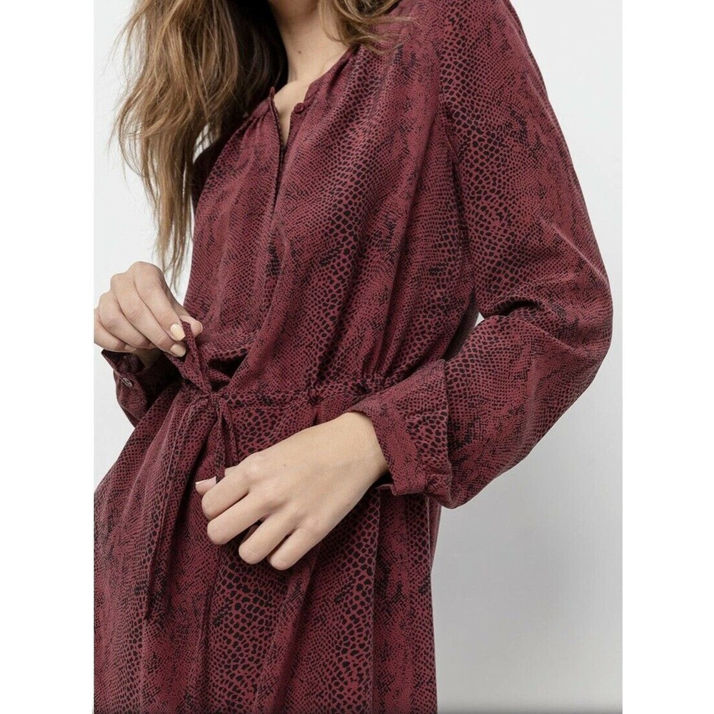 RAILS Hana 100% Silk Red Python Long Sleeve Dress